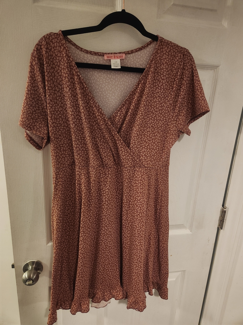 Hot Kiss Dusty Rust Floral Wrap-Front Mini Dress